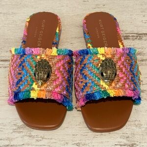 Kurt Geiger Kensington Eagle Casual Flat Raffia Slide Sandals EU 38 New Rainbow